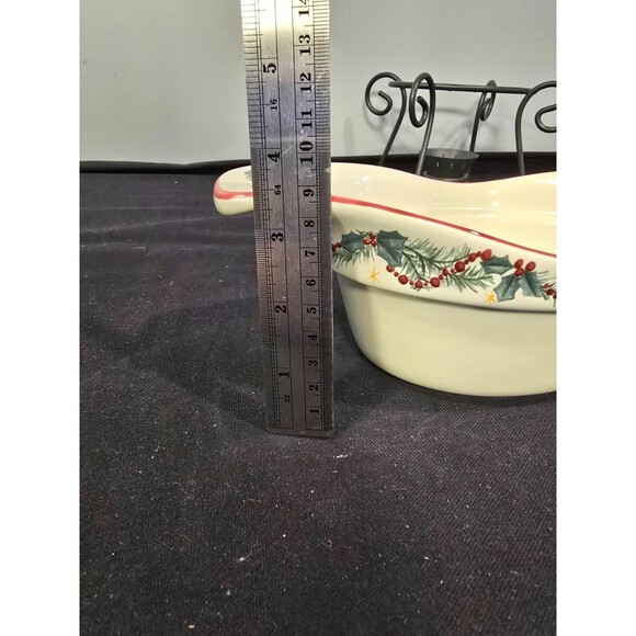 Pfaltzgraff Holiday Garland Divided Serving Bowl with Metal Stand & Ladle - Picture 10 of 11